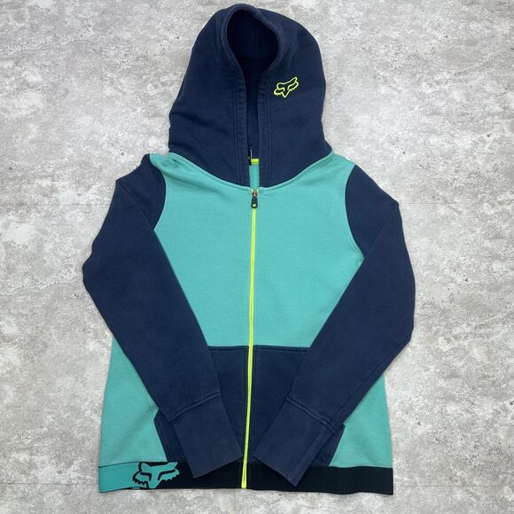 Vintage Fox Racing Women’s Hoodie Large Blue Green Zip Up Y2K Moto Style - Picture 1 of 7
